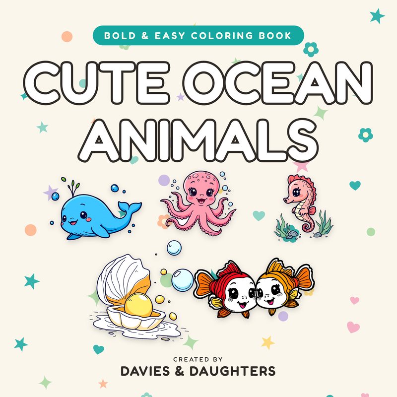 Cute Ocean Animals coloring book cover